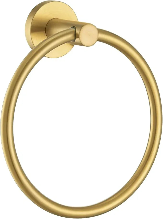 APLusee Brushed Gold Hand Towel Ring, 304 Stainless Steel Flexible Round Towel Holder for Bathroom Kitchen, Wall Mounted - ModernBath