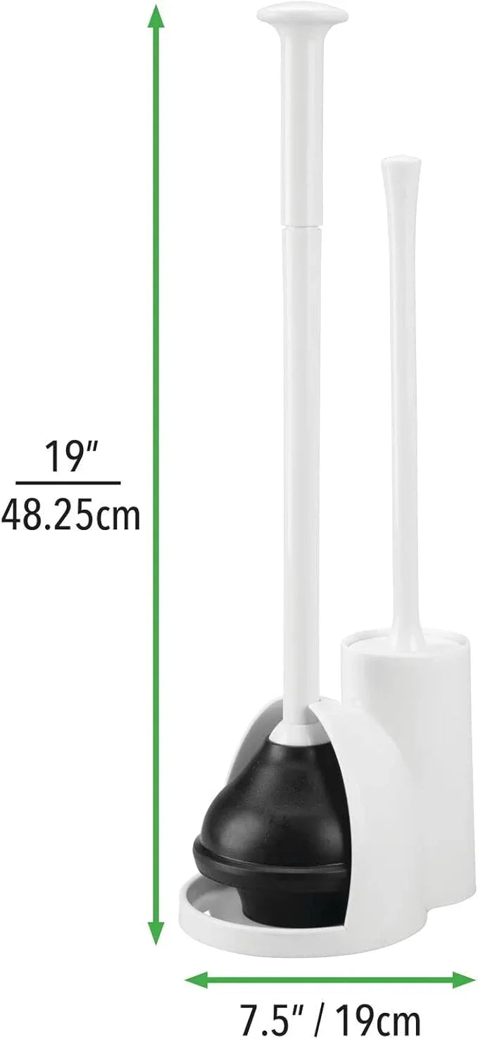 mDesign Hidden Plunger and Brush Set for Toilet Bowl - Combo with Holder Caddy - Modern Toilet Brush and Plunger Set - Aura Collection - White - ModernBath