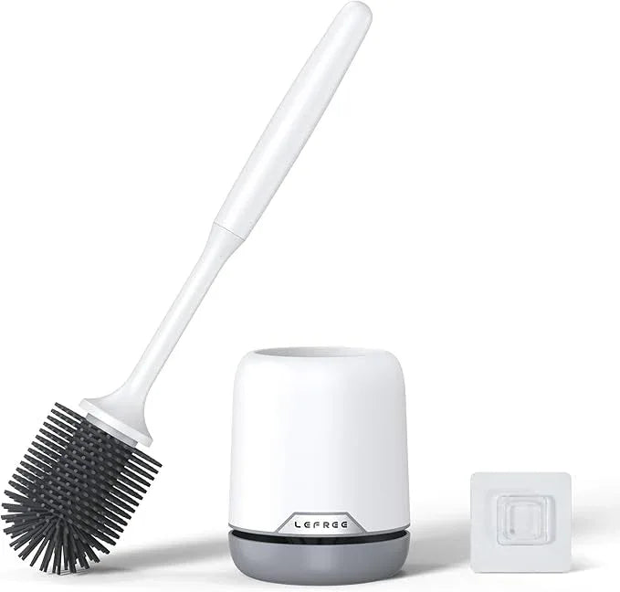 Lefree Silicone Toilet Brush and Holder, Bathroom Cleaner Brush Set, Non-Slip Handle Toilet Bowl Brush with TPR Soft Bristle, Wall Mounted/Floor Standing - ModernBath