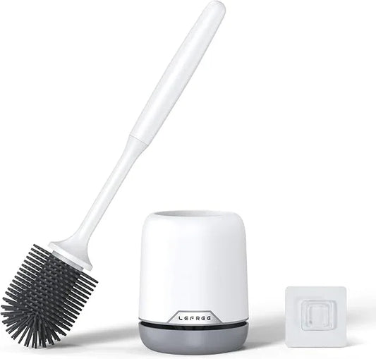 Lefree Silicone Toilet Brush and Holder, Bathroom Cleaner Brush Set, Non-Slip Handle Toilet Bowl Brush with TPR Soft Bristle, Wall Mounted/Floor Standing - ModernBath