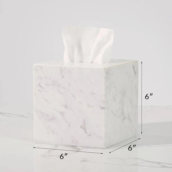 Natural Marble White Tissue Box Cover, Heavy Duty Nature Stone Tissue Box Holder, Elegant & Luxurious Grey Square Toilet Tissue Box Holder for Bathroom, Bedroom, Living Room, Office - ModernBath