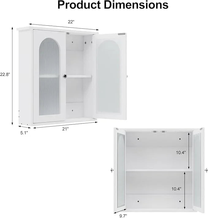 White Bathroom Wall Cabinet,Bathroom Cabinet Wall Mounted with Arched,White Medicine Cabinet Over Toilet,Surface Mount Medicine Cabinet for Laundry Room,Kitchen,Storage Cabinet 22x23 - ModernBath