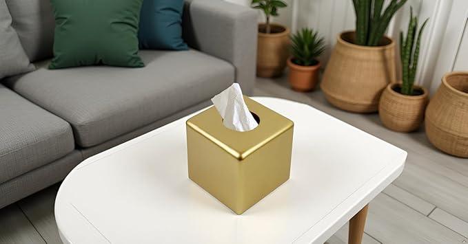 Huitony Square Tissue Box Cover Decorative Kleenex Box Holder for Bathroom & Living Room with Handcrafted Texture (Gold) - ModernBath