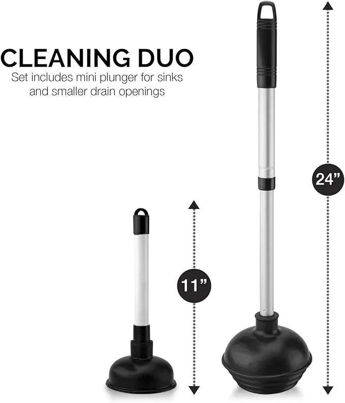 NEIKO 60169A Toilet Plunger | 2 Piece | Bonus Mini-sink and Drain Plunger | Compact | Patented All-Angle Design | Telescopic Aluminum Handle - ModernBath