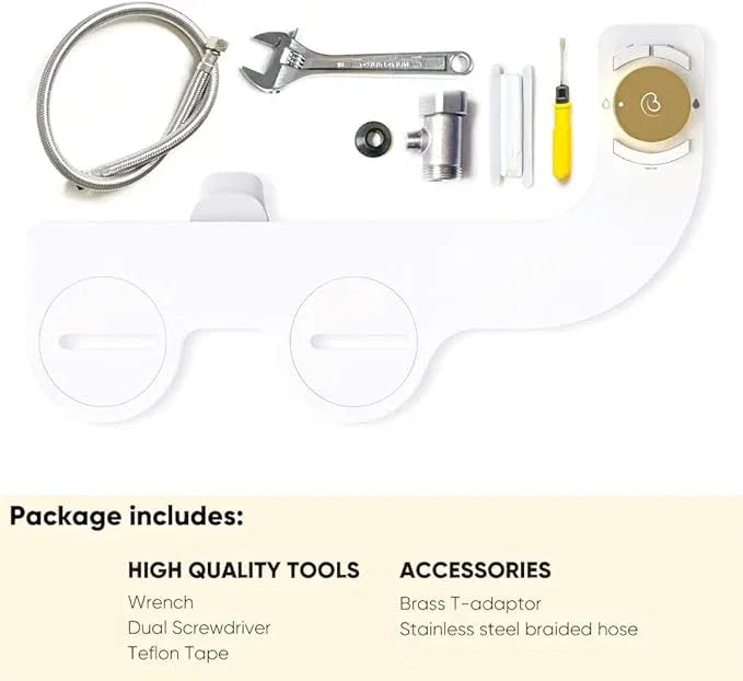 Boss Bidet Revolution. Bidet attachment for toilet. Luxury design, bathroom bidet sprayer for toilet, auto shut off, non electric, dual nozzle, feminine wash, self cleaning. Jerusalem Gold and white. - ModernBath