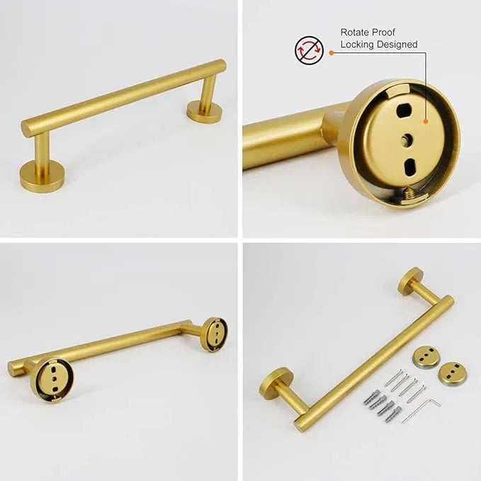 Gold 5-Pieces Bathroom Hardware Set Wall Mounted - Includes 24" Double Towel Bar, 12" Hand Towel Bar, Toilet Paper Holder, 2X Robe Towel Hooks - ModernBath