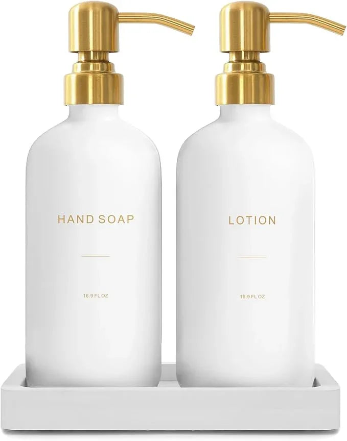 Prus Waso Gold Soap Dispenser Bathroom Set, Hand and Lotion Dispenser with Stainless Steel Pump, Perfect for Modern Bathroom Decor. (Gold) - ModernBath