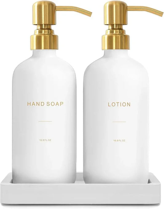 Prus Waso Gold Soap Dispenser Bathroom Set, Hand and Lotion Dispenser with Stainless Steel Pump, Perfect for Modern Bathroom Decor. (Gold) - ModernBath