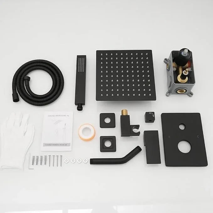 annazom Shower Faucet Set Rain Shower System Matte Black with High Pressure 8-Inch Shower Head Handheld Square Shower Head Bathroom Luxury Rain Shower Faucet Shower Complete Combo Kit Wall Mounted - ModernBath