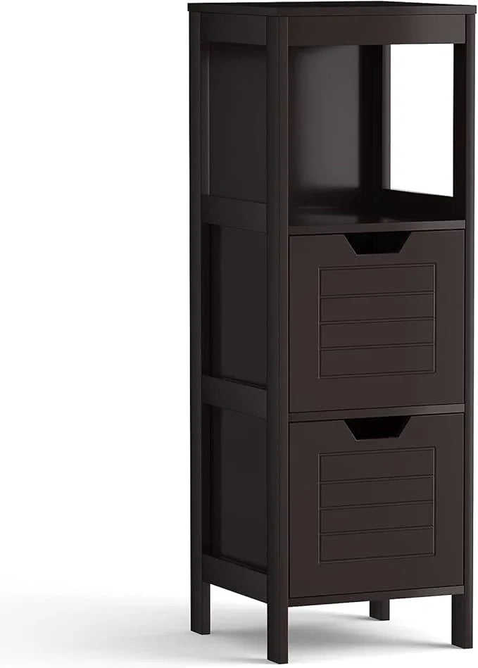 Tangkula Bathroom Floor Cabinet, Narrow Wood Storage Cabinet w/2 Switchable Drawers, Multifunctional Side Cabinet for Bathroom, Freestanding Small Cabinet for Small Spaces, 12 x 12 35 Inch (Espresso) - ModernBath