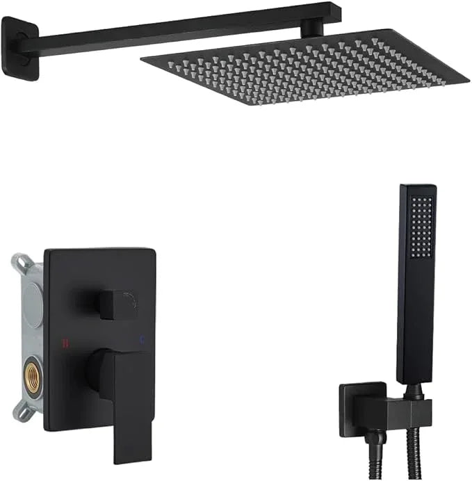 YCAIKOI Shower Faucet Set 16 Inch Wall Mount Rain Shower System, All Metal Shower Fixtures - Matte Black - ModernBath