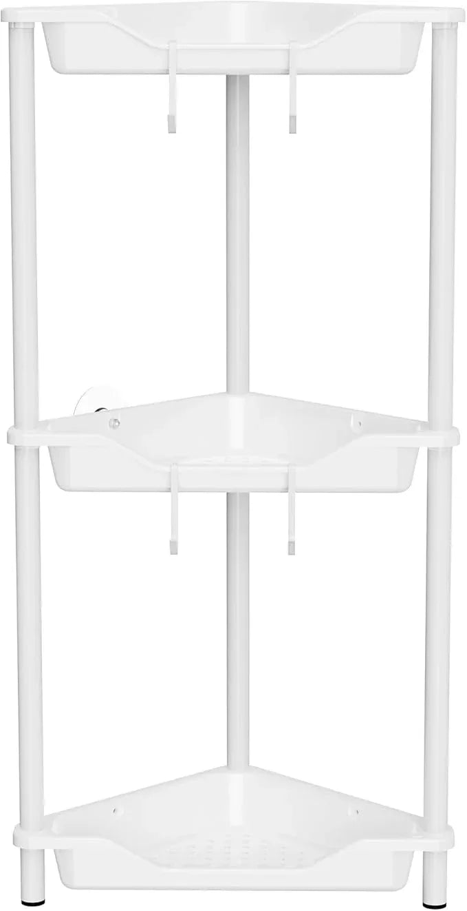 Orimade Rustproof 3 Tier Floor Standing Corner Shower Caddy Organizer, Plastic Metal Splicing Floor Corner Shelf Rack Stands for Bathroom, White - ModernBath
