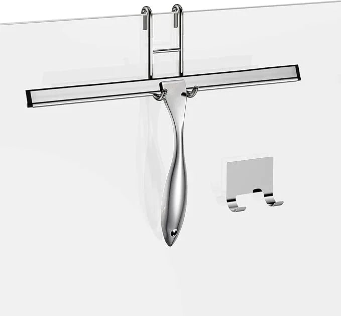 Shower Squeegee Set, 14-Inch Stainless Steel Squeegee, All-Purpose Squeegee for Bathroom, Shower Doors, Mirrors, Tiles, and Car Windows - 100% Streak Free, Includes Shower Door Hook and Adhesive Hook - ModernBath