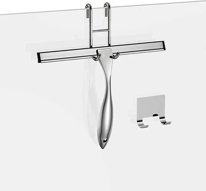 Shower Squeegee and Window Squeegee, Stainless Steel, 100% Streak-Free, Cleaner for Bathroom Showers Glass Doors, Home Mirrors, Car Windows Wiper, Adhesive Holder, Shower Door Hook, 10 Inch, Silver - ModernBath
