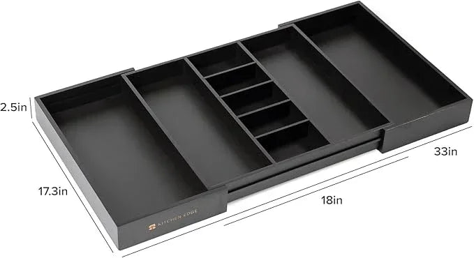 KitchenEdge Adjustable Kitchen Drawer Organizer for Utensils and Junk, Food-Safe Contract Grade with 100% Sustainable Wood, Expandable from 19 to 33 Inches Wide - Black Bamboo - ModernBath