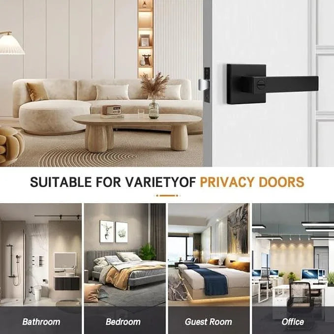 Probrico 2 Pack| Square Privacy Door Levers Matte Black Bed Bath Door Handles, Keyless Interior Door Lockset Heavy Duty Leversets for Left or Right Handed Doors - ModernBath