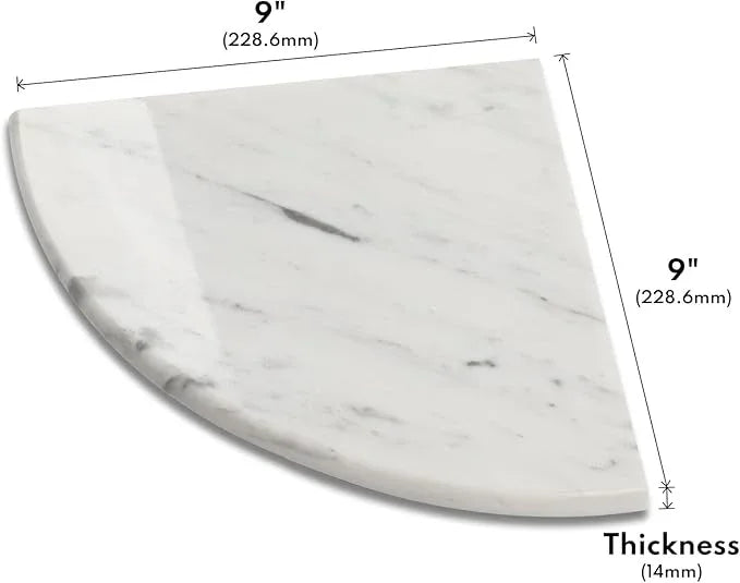 Lovdeco 2 Pcs Carrara Marble Corner Shower Shelf, Polished 9" Round Edge Corner Shelves for Bathroom, Shower, 2 Piece - ModernBath