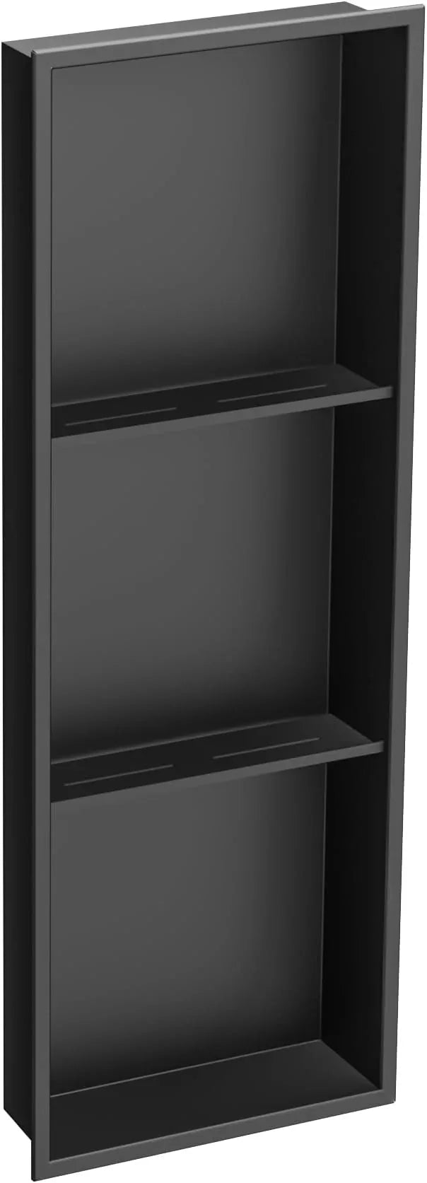 Qeke Stainless Steel Shower Niche 12" X 36", No Tile Needed Wall Niche Three-Tier, Recessed Shower Shelf for Bathroom Storage, Matte Black - ModernBath