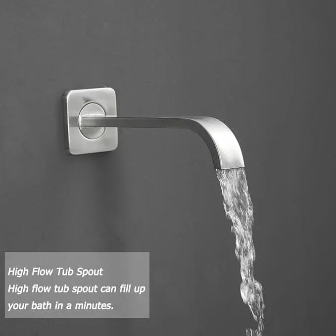 Heable Brushed Nickel Shower System Bathroom Shower Faucet Set with Tub Spout Wall Mounted 12 Inch Shower Head and Handle Set with Handheld 3 Function Tub and Shower Trim Kit with Valve - ModernBath