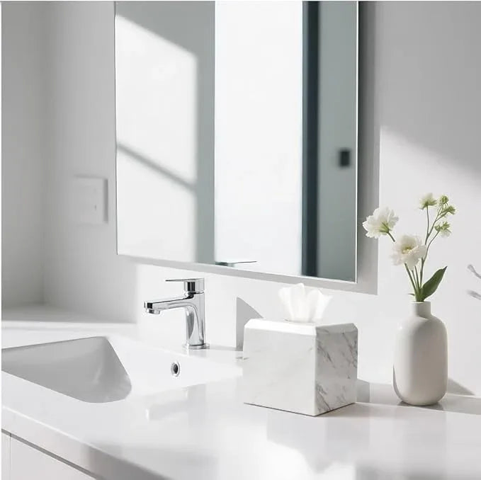 WORHE Tissue Box Cover Italy Natural Marble Heavy Duty Square Facial Toilet Paper Holder for Bathroom Living Room Bedroom Dresser Vanity Kitchen Minimalistic Office Home Decor Jazz White (WH014) - ModernBath