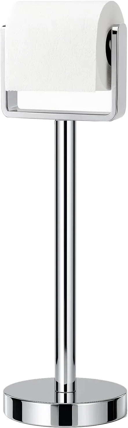 YUMORE Toilet Paper Holder Free Standing, Stainless Steel Toilet Paper Stand, Weighted Base Floor Tissue Roll Holder for Bathroom, Chrome 200UP - ModernBath