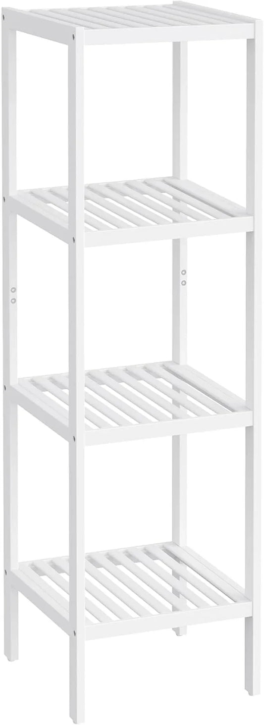 SONGMICS Bamboo Storage Shelf, 4-Tier Shelving Unit, Multifunctional, in The Entryway, Bathroom, Living Room, Balcony, Kitchen, 13 x 13 x 38.6 Inches, Cloud White UBCB054W01 - ModernBath