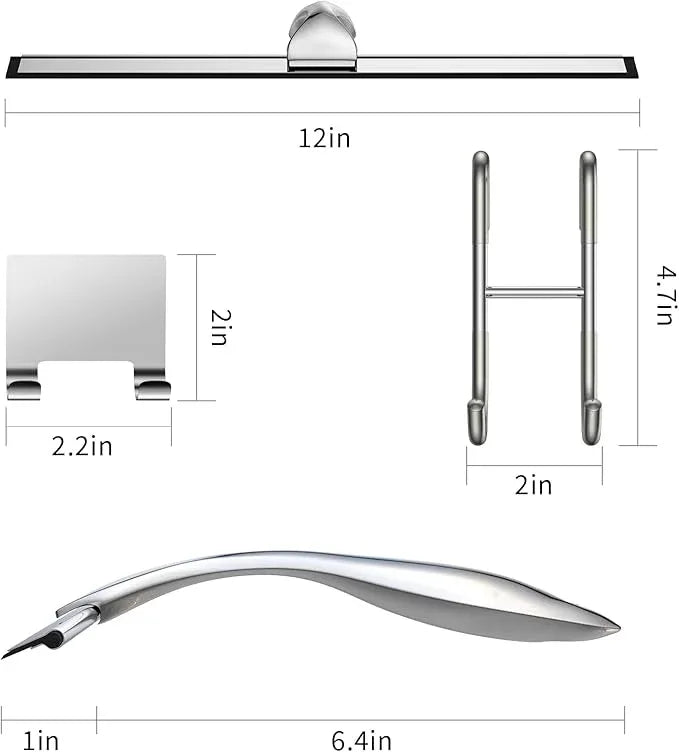 Shower Squeegee for Glass Door 12-Inch Stainless Steel Bathroom Squeegee Window Wiper, 100% Streak-Free, Includes Shower Door Hook and Adhesive Hook, for Window Mirror Tiles Car All-Purpose Squeegee - ModernBath