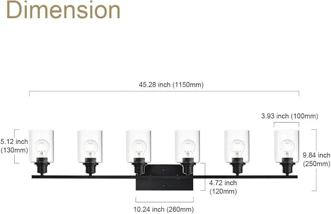VINLUZ Bathroom Vanity Light Fixtures,6 Light Matte Black Modern Metal Base Wall Sconce Lighting with Clear Glass Shade Wall Mounted Lamp for Mirror - ModernBath