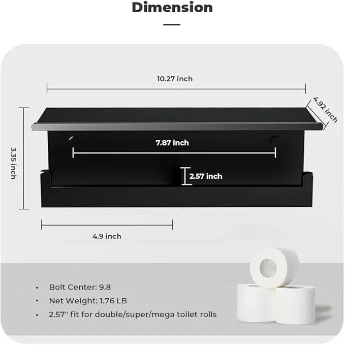 Double Toilet Paper Holder with Shelf, FreshGlow Tissue Holder Matte Black, Wall Mount Commercial Toilet Paper Dispenser Phone Shelf Stainless Steel, Tissue Roll for Bathroom - ModernBath