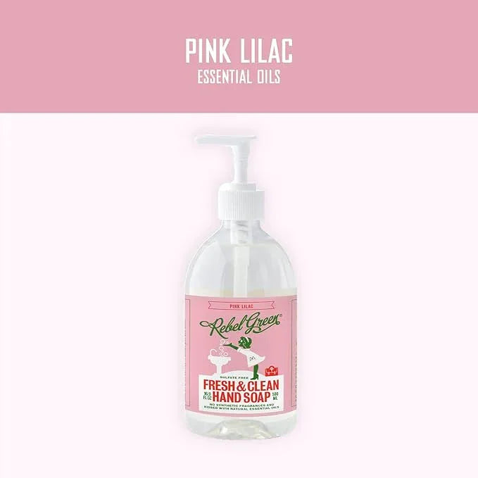 Rebel Green Liquid Hand Soap - Natural Hand Soap Pump Bottles - Bathroom & Kitchen Hand Soap - Hand Wash with Fresh Pink Lilac Scent - (16.9 oz Bottles, 4 Pack) - ModernBath