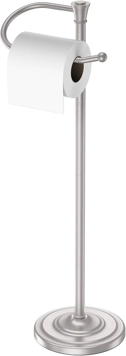 Toilet Paper Holder Free Standing, 25” H Stainless Steel Nickel Toilet Paper Stand, Weighted Base Floor Tissue Roll Holder for Bathroom,Toilet Roll Stand - ModernBath