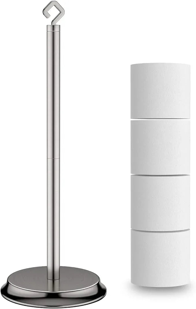 Toilet Paper Holder for Bathroom, Metal Free Standing Toilet Paper Storage with Rustproof, Tissue Paper Roll Stand for Bathroom Accessories (Brushed Nickel) - ModernBath