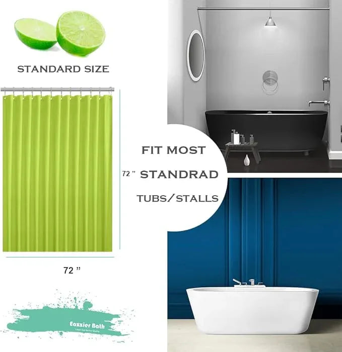 Eazzier Bath Lime Green Plastic Shower Curtain Or Liner, 72x72 Inch Lightweight Plastic Bathroom Shower Showroom Inner Curtain with Rustproof Metal Grommet Holes and Weighted Magnets - ModernBath