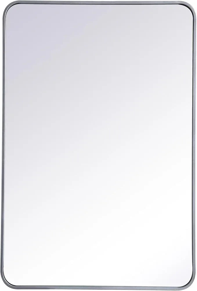 ARS Concepts Aura, Soft Corner Metal Rectangular Mirror 27X40 Inch in, Modern, Silver - ModernBath