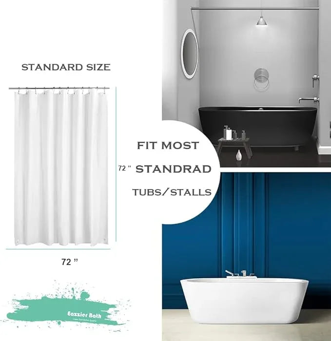 Eazzier Bath White Plastic Shower Curtain Liner, 72x72 Inch Thin Lightweight Plastic Bathroom Shower Showroom Inner Curtain with Rustproof Metal Grommet Holes and Weighted Magnets - ModernBath