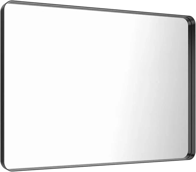 LOAAO 48X32 Inch Black Metal Framed Bathroom Mirror for Wall, Matte Black Bathroom Vanity Mirror Farmhouse, Large Rounded Rectangle Mirror, Anti-Rust, Tempered Glass, Hangs Horizontally or Vertically - ModernBath
