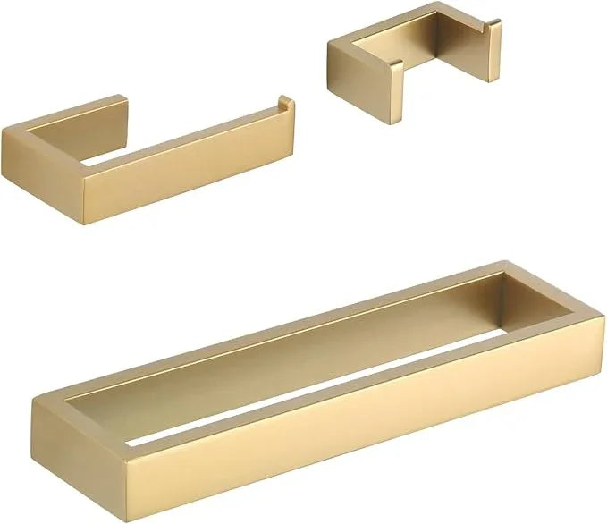 GERZWY Bathroom Accessory 3-Piece Set SUS 304 Stainless Steel Toilet Paper Holder Towel Ring Towel Hooks Wall Mount Gold Finished HG1708-3BE - ModernBath