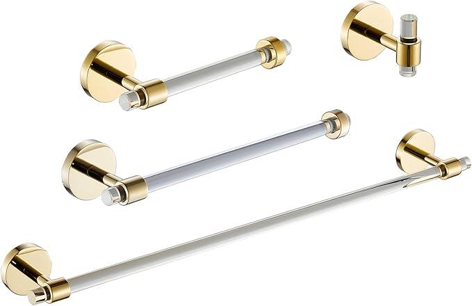 Bathroom Hardware Set Acrylic Gold - Bathroom Accessories Set Towel Bar Towel Rack Set - Wall Mounted Bath Towel Holder Toilet Paper Holder Set 4 Pieces SHUNLI - ModernBath