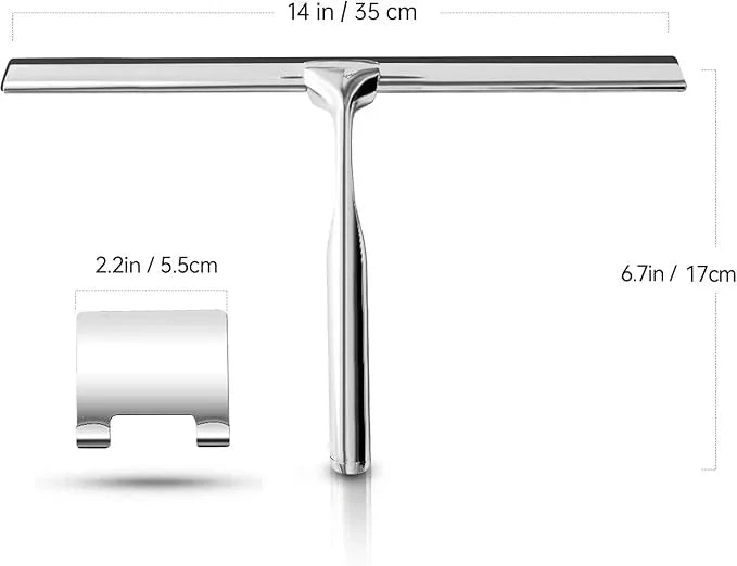Shower Squeegee for Glass Doors Stainless Steel with Self Adhesive Hook Window Squeegee for Shower Door Bathroom Mirror Wiper, Window Glass Cleaning - ModernBath