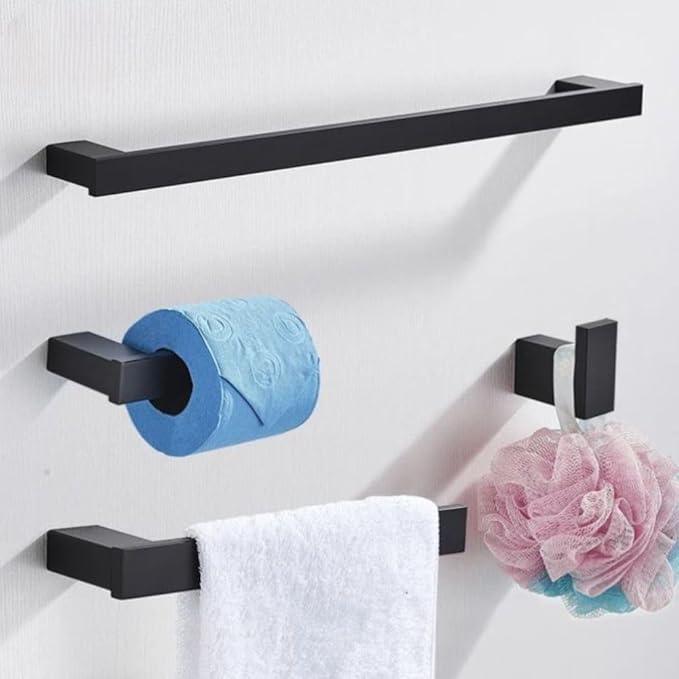SOFTINOX Bathroom Accessories Set, 4 Piece Matte Black Bathroom Hardware Set, SUS 304 Stainless Steel, Wall Mounted Towel Bar Kit - ModernBath