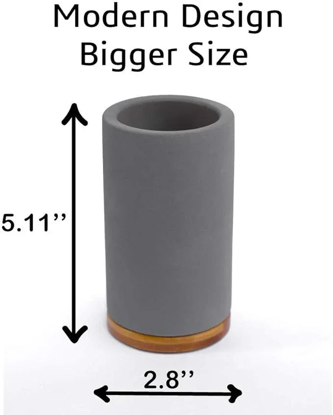 Matani Bamboo Toothbrush Holder Diatomite Tooth Brush Organizer - Storage Stand for Small Bathroom & Counter - Removable Base & Drain Holes, Water-Absorbent & Quick-Drying (Grey) - ModernBath