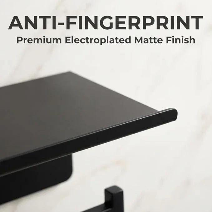 Toilet Paper Holder with Phone Shelf, The Midnight Series - Matte Black Wall Mount Dispenser with Large Storage, Industrial Grade SUS304 Stainless Steel Bathroom Hardware, Rust Proof (Matte Black) - ModernBath