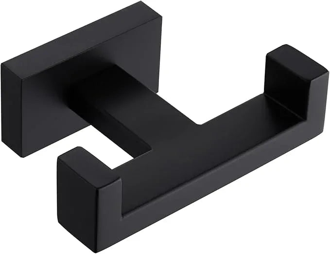 APLusee Double Robe Towel Hook, 304 Stainless Steel Square Dual Coat Hook, Utility Bath Kitchen Storage Hanger Holder, Matte Black - ModernBath
