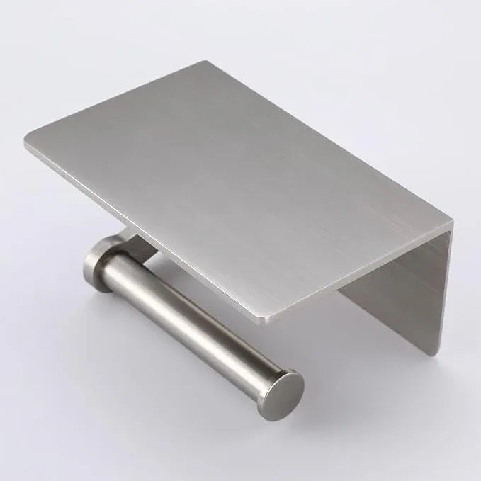 Toilet Paper Holder with Shelf - Toilet Tissue Holder with Cell Phone Shelf for Bathroom - Toilet Paper Roll Holder with Wipes Storage, Wall Mounted by Adhesive Tape or Screw - Brushed Nickel - ModernBath