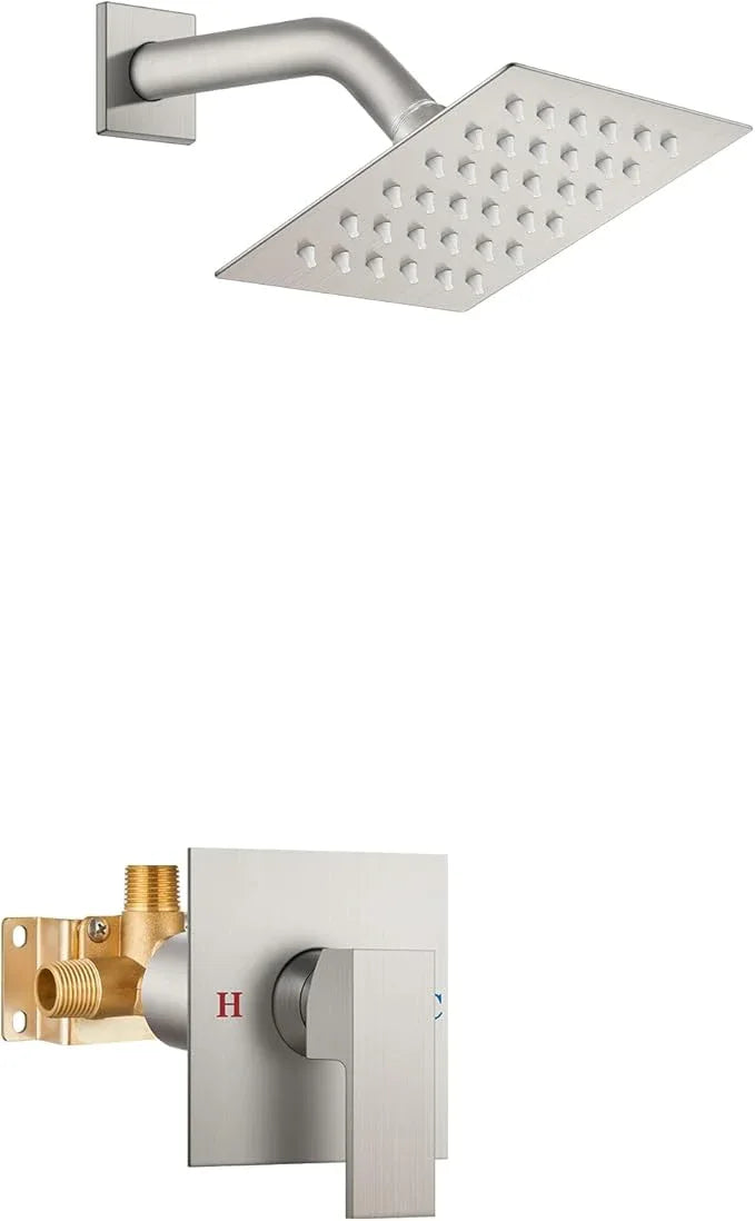 Airuida Shower Faucet Set Bathroom Rain Shower System SUS304 Stainless Steel Single Handle With Male Threads Rough-in Valve Shower Trim Kit 4 Inch Wall Mount Shower Head Brushed Nickel - ModernBath