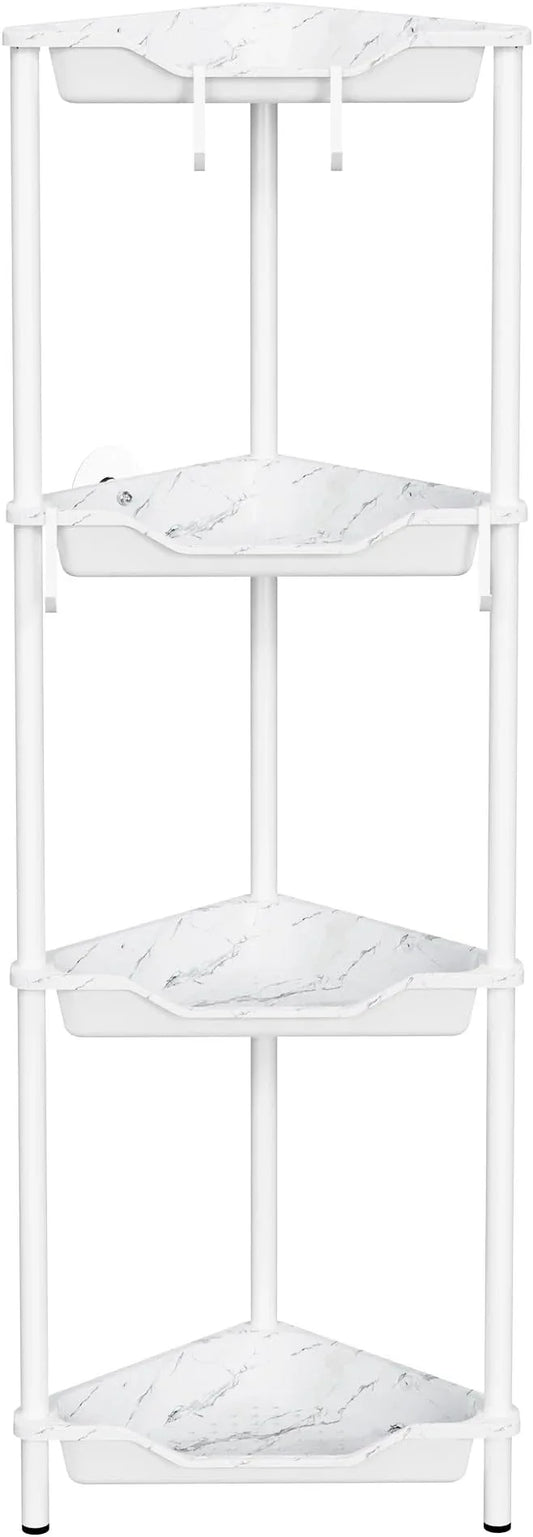 Orimade Rustproof 4 Tier Floor Standing Corner Shower Caddy Organizer, Plastic Metal Splicing Floor Corner Shelf Rack Storage Stands for Bathroom, Marble - ModernBath
