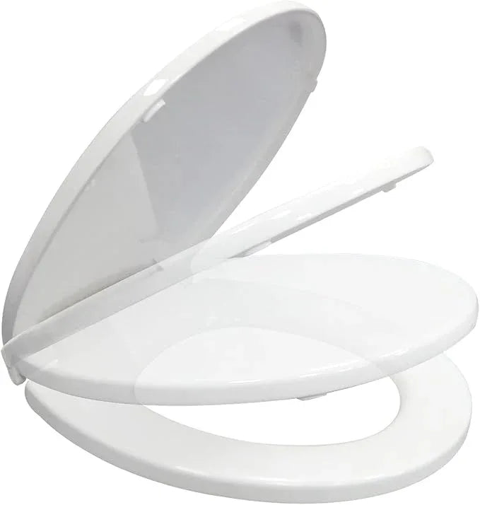 CYRRET Toilet Seat Round with Lid, Slow Close, Easy to Install and Clean, Durable Plastic, White, Replacement Toilet Seats, Fits Standard Round Toilets Bowl - ModernBath
