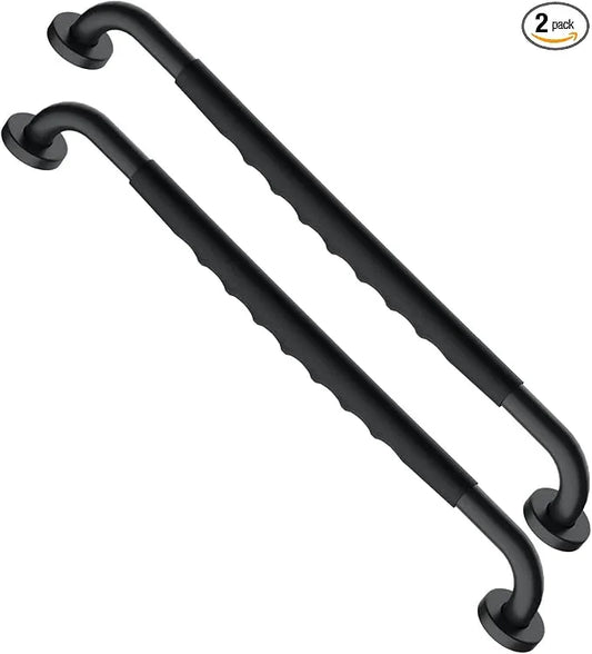 24 Inch Black Shower Grab Bar w/Anti Slip Rubber Grip, Munzong 2 Pack Stainless Steel Bathroom Grab Bar, Bathroom Balance Bar,Safety Handrail Support,Handicap Injury Elderly Senior Assist Bath Handle - ModernBath