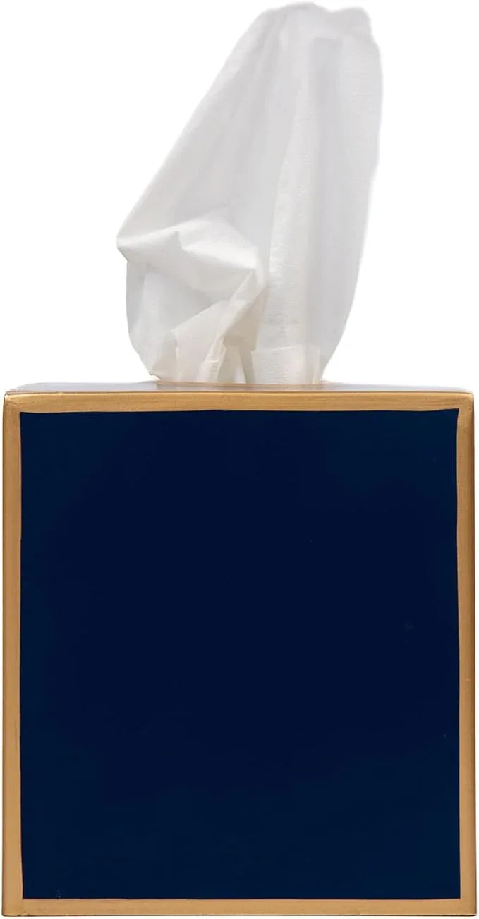 Jaye’s Studio Decorative Tissue Box Holder Square – Indigo Blue Tissue Box Cover Gold Tissue Holder for Bathroom Accessories Countertop, Farmhouse Bedroom Decor, Office Metal Tissue Box Covers Cube - ModernBath