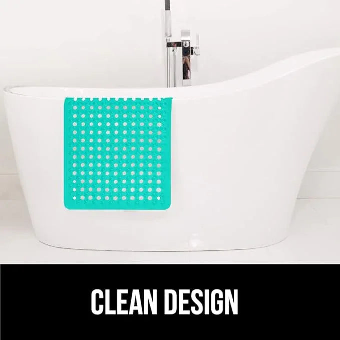 GORILLA GRIP Patented Bath Tub Shower Mat, Machine Washable Bathtub Floor Liner Mats, Suction Cups and Drain Holes to Keep Tubs Clean, Soft on Feet, Bathroom Essentials, 35x16 Inch, Turquoise Opaque - ModernBath